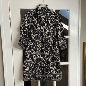 Black and white floral print topper coat.